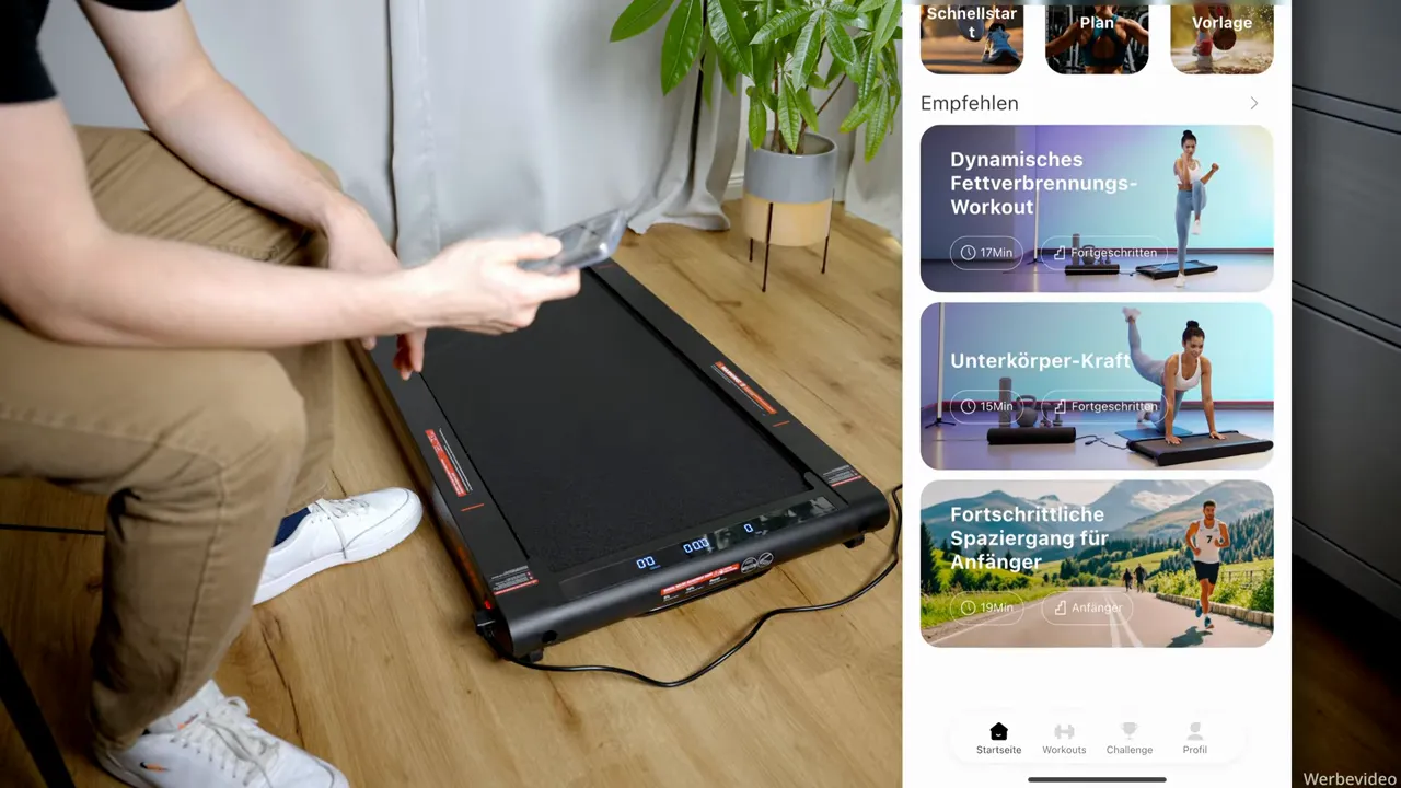 App zeigt verschiedene Workout-Karten und Empfehlungen neben dem Sperax P2 Pro