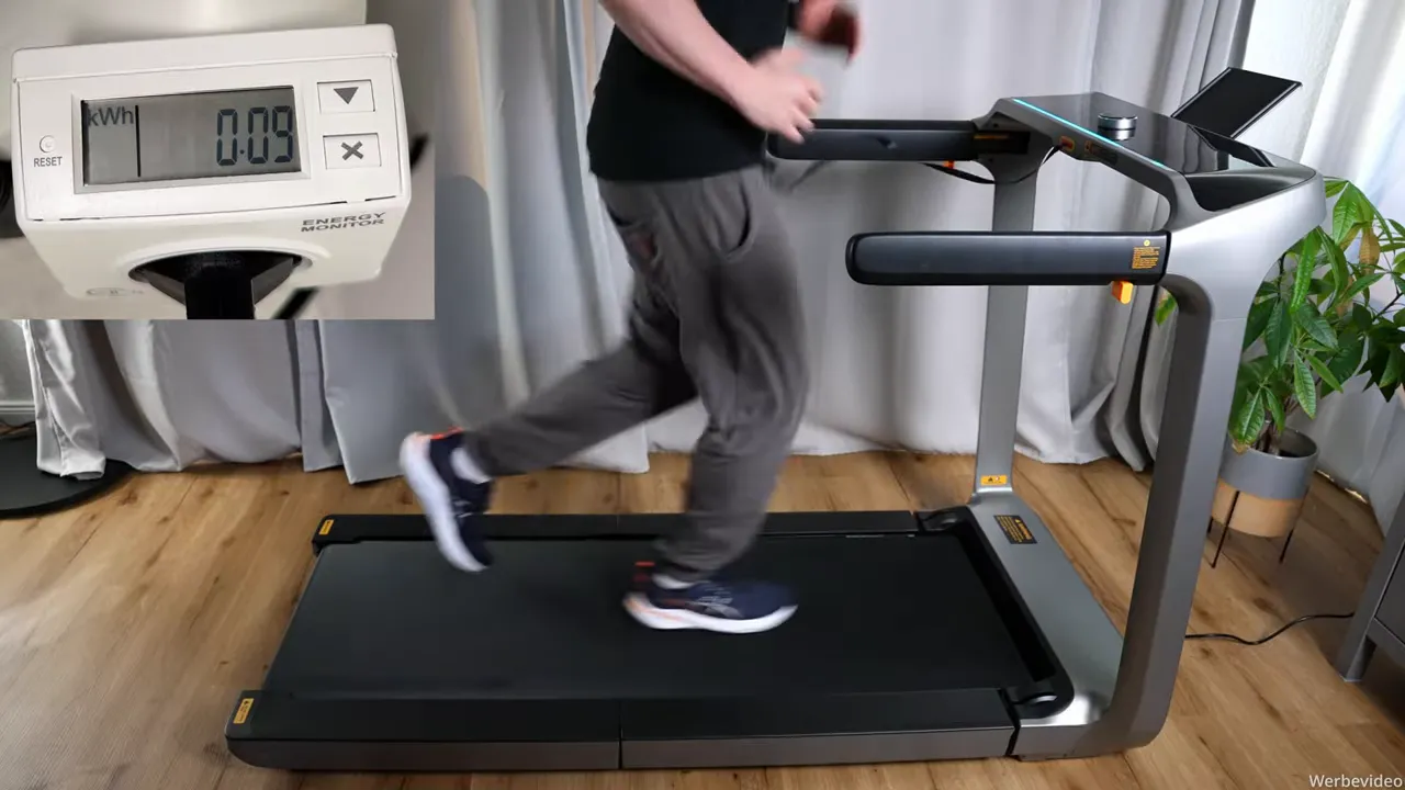 WalkingPad X218 während eines Jogging-Tests mit eingeblendeter Energieanzeige (0,09 kWh)