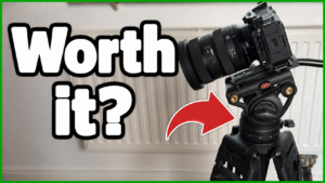 Camera on the Cayer BV30L video tripod, headline "Worth it?"