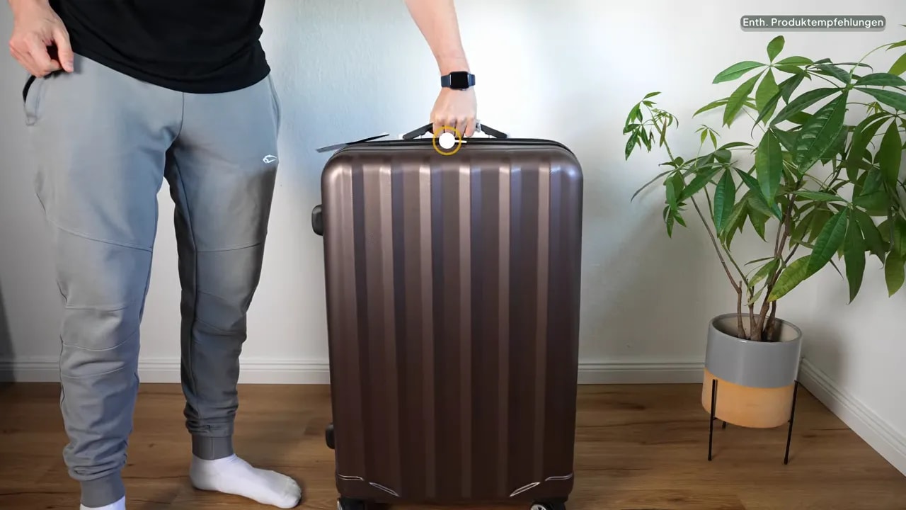Brauner BEIBYE Koffer mit eingeblendeten Außenmaßen von 74 × 48 × 32 cm