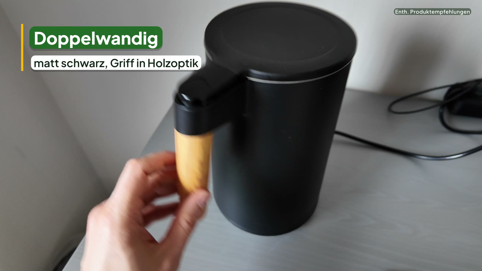 Emerio Wasserkocher in Mattschwarz mit Griff in Holzoptik
